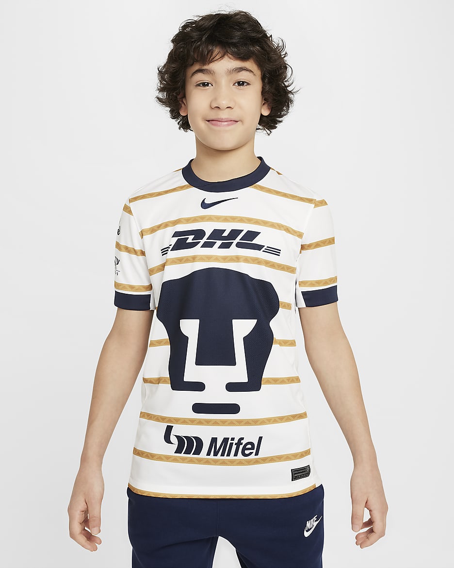 Jersey de futbol Nike Dri FIT Replica de los Pumas UNAM local 2024 25 Stadium para ninos talla grande